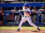 University of Florida outfielder Austin Langworthy singles during the Florida Gators’ sweep of the Troy Trojans- Florida Gators baseball- 1280x853