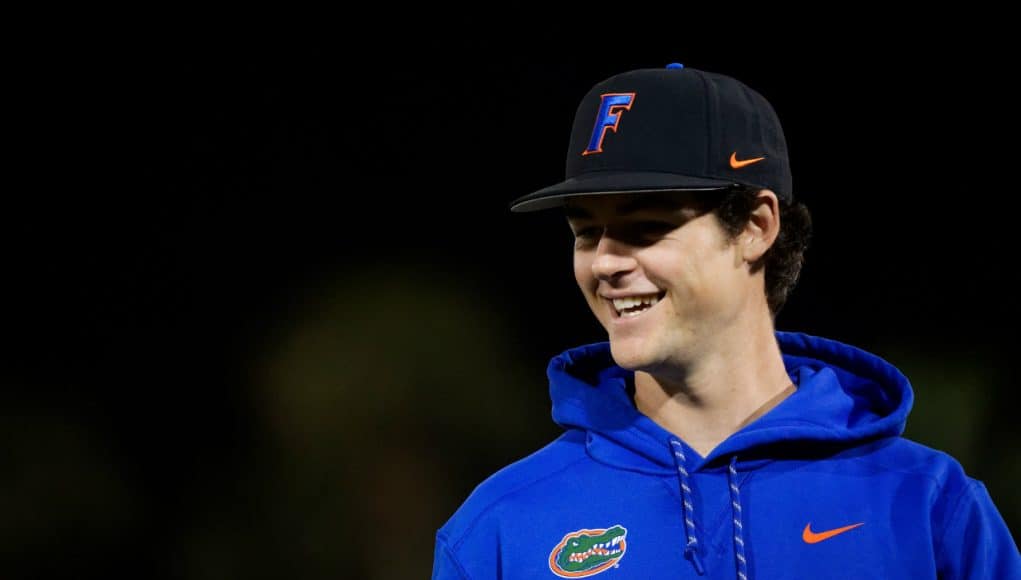 University of Florida pitcher Tommy Mace walks off the field after the Florida Gators win over Long Beach State in 2019- Florida Gators baseball- 1280x853