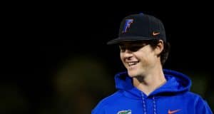 University of Florida pitcher Tommy Mace walks off the field after the Florida Gators win over Long Beach State in 2019- Florida Gators baseball- 1280x853