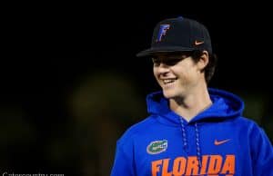 University of Florida pitcher Tommy Mace walks off the field after the Florida Gators win over Long Beach State in 2019- Florida Gators baseball- 1280x853