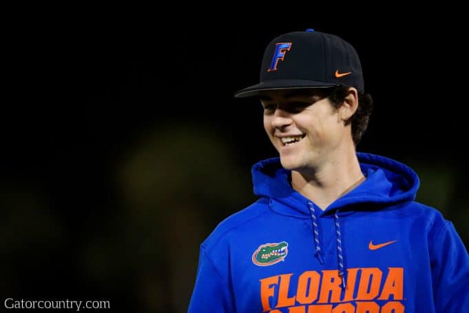 University of Florida pitcher Tommy Mace walks off the field after the Florida Gators win over Long Beach State in 2019- Florida Gators baseball- 1280x853