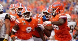 University off Florida tight end Keon Zipperer celebrates after his first career touchdown against Towson- Florida Gators football- 1280x852