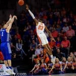 University of Florida freshman Scottie Lewis goes up for a block in a loss to the Kentucky Wildcats- Florida Gators basketball- 1820x853