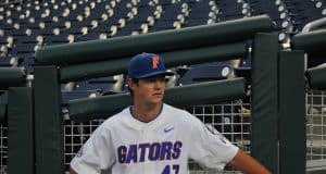University of Florida pitcher Tommy Mace relaxes before the Florida Gators game against Texas Tech in the 2018 College World Series- Florida Gators baseball- 1280x850