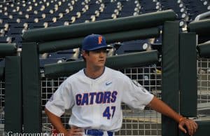 University of Florida pitcher Tommy Mace relaxes before the Florida Gators game against Texas Tech in the 2018 College World Series- Florida Gators baseball- 1280x850