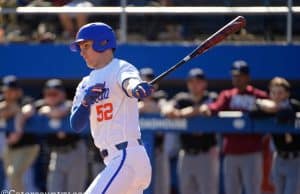 University of Florida senior Kirby McMullen swings in a win over the Troy Trojans- Florida Gators baseball- 1280x853