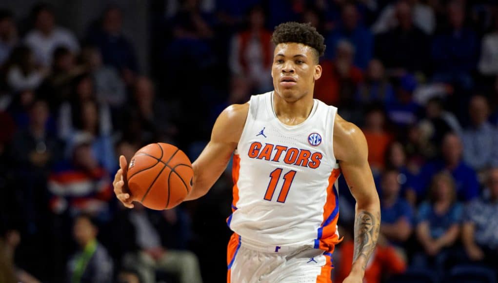 University of Florida sophomore forward Keyontae Johnson brings the ball up the court against Vanderbilt- Florida Gators basketball- 1280x853