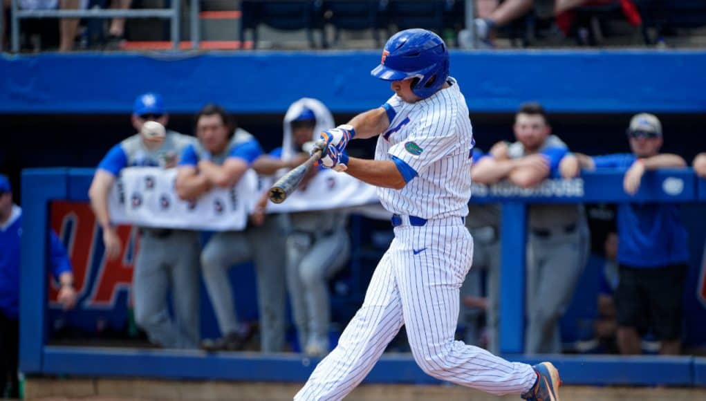 Florida Gators outfielder Austin Langworthy hits a 2-run triple against the Kentucky Wildcats- Florida Gators baseball- 1280x853