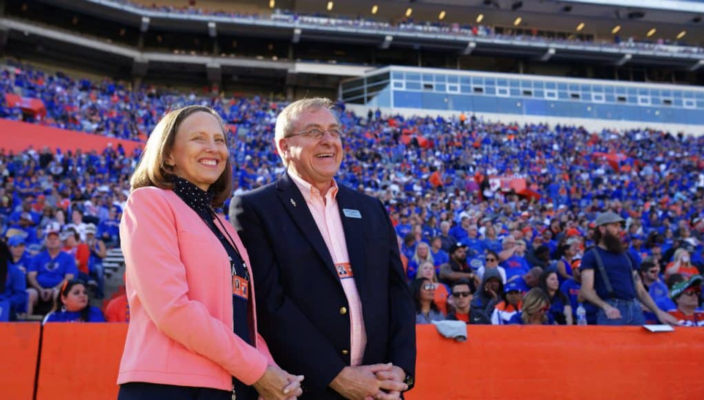 University of Florida President Dr. Kent Fuchs and his wife Linda watch the Florida Gators win over Idaho- Florida Gators football- 1280x884