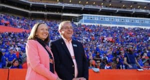 University of Florida President Dr. Kent Fuchs and his wife Linda watch the Florida Gators win over Idaho- Florida Gators football- 1280x884