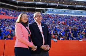 University of Florida President Dr. Kent Fuchs and his wife Linda watch the Florida Gators win over Idaho- Florida Gators football- 1280x884