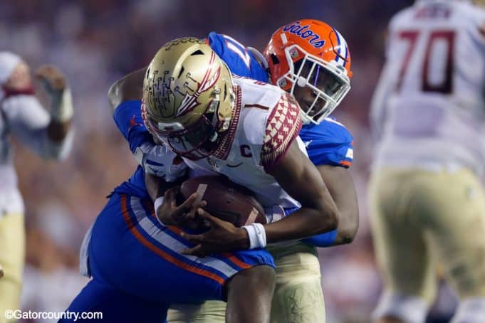 University of Florida defensive lineman Zach Carter sacks Florida State quarterback James Blackman- Florida Gators football- 1280x853