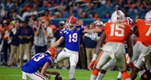 University of Florida kicker Evan McPherson connects on a field goal against Virginia in the 2020 Orange Bowl- Florida Gators football- 1280x853