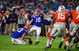 University of Florida kicker Evan McPherson connects on a field goal against Virginia in the 2020 Orange Bowl- Florida Gators football- 1280x853