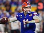 University of Florida quarterback Kyle Trask throws a pass in the Orange Bowl- Florida Gators football- 1280x853