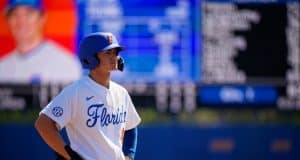 University of Florida sophomore Jud Fabian stands on third base after a triple against Troy- Florida Gators baseball- 1280x853