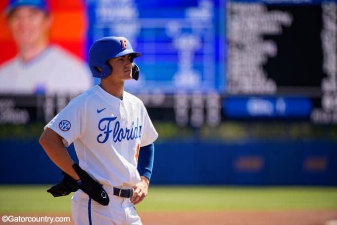 University of Florida sophomore Jud Fabian stands on third base after a triple against Troy- Florida Gators baseball- 1280x853