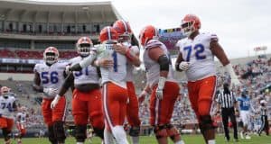 Kadarius Toney and Kyle Trask celebrate against Ole Miss-1243x800
