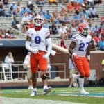 Receiver Trevon Grimes and Dameon Pierce celebrate against Ole Miss- 1229x820