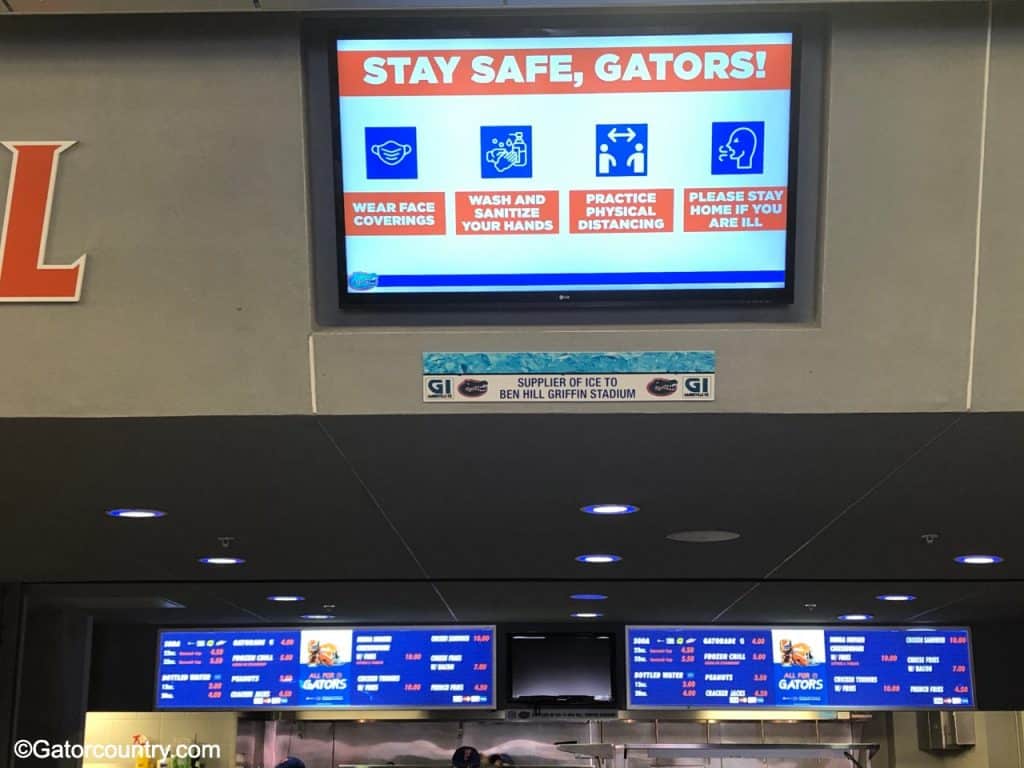 Signage at all concession stands will have reminders to wear masks and practice social distancing while at Ben - Florida Gators football- 1280x960