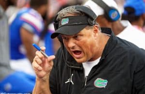 University of Florida defensive coordinator Todd Grantham coaching on the sideline during the Florida Gators win over Vanderbilt- Florida Gators football- 1280x853