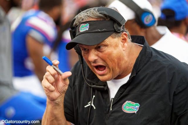 University of Florida defensive coordinator Todd Grantham coaching on the sideline during the Florida Gators win over Vanderbilt- Florida Gators football- 1280x853