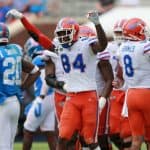 University of Florida tight end Kyle Pitts celebrates his fourth touchdown against the Ole Miss Rebels- Florida Gators football- 1280x853