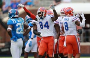 University of Florida tight end Kyle Pitts celebrates his fourth touchdown against the Ole Miss Rebels- Florida Gators football- 1280x853