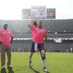 Brian Johnson watches Kyle Trask at Kyle Field- 1228x800