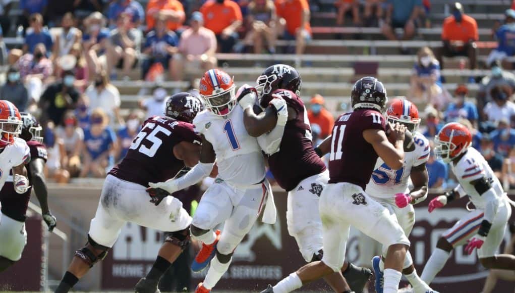 Defensive end Brenton Cox rushes Kellen Mond. - 1149x800