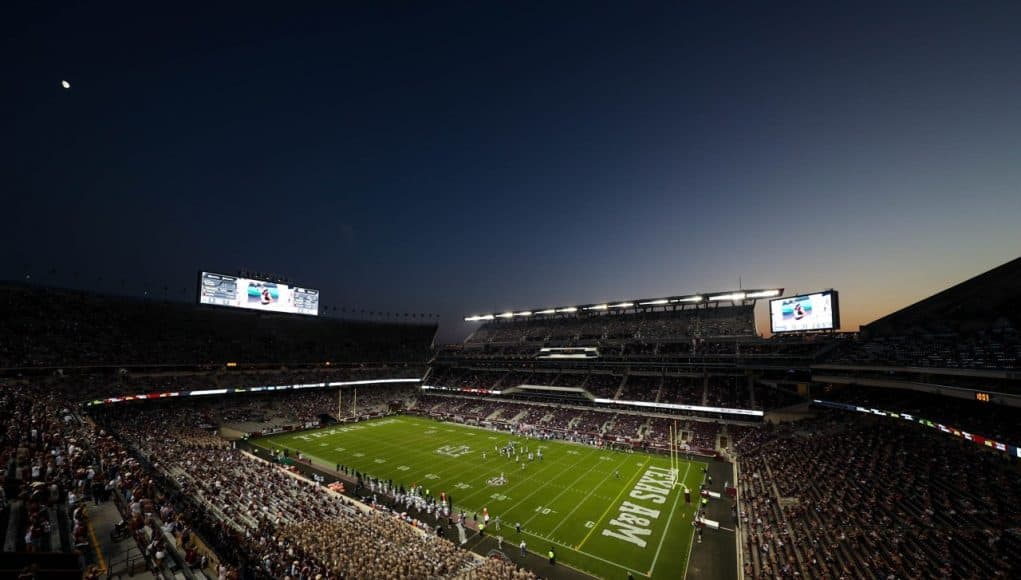 Kyle Field under the lights as the Texas A&M Aggies host the Vanderbilt Commodores to start the 2020 football season - Texas A&M photo - 1280x853