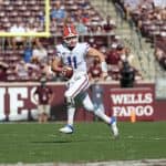 Kyle Trask throws a pass against the Aggies- 1218x800