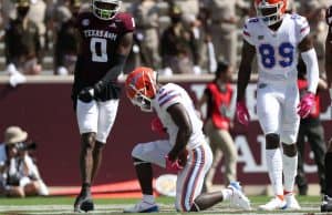 University of Florida running back Nay’Quan Wright celebrates with a prayer after scoring a touchdown against Texas A&M- Florida Gators Football- 1280x917