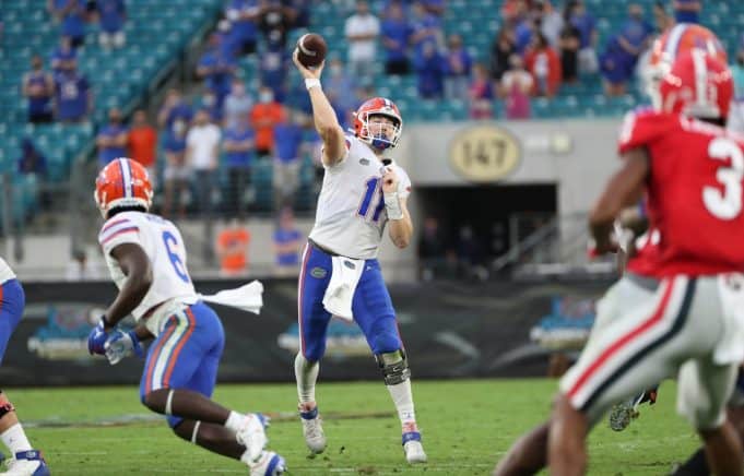 Kyle Trask throws a pass against UGA- 1281x820