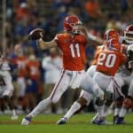 Quarterback Kyle Trask throws a pass against Arkansas-1142x800