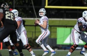 Quarterback Kyle Trask throws against Vanderbilt-1039x750