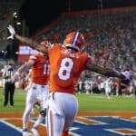 Receiver Trevon Grimes celebrates with Kyle Trask-1158x800