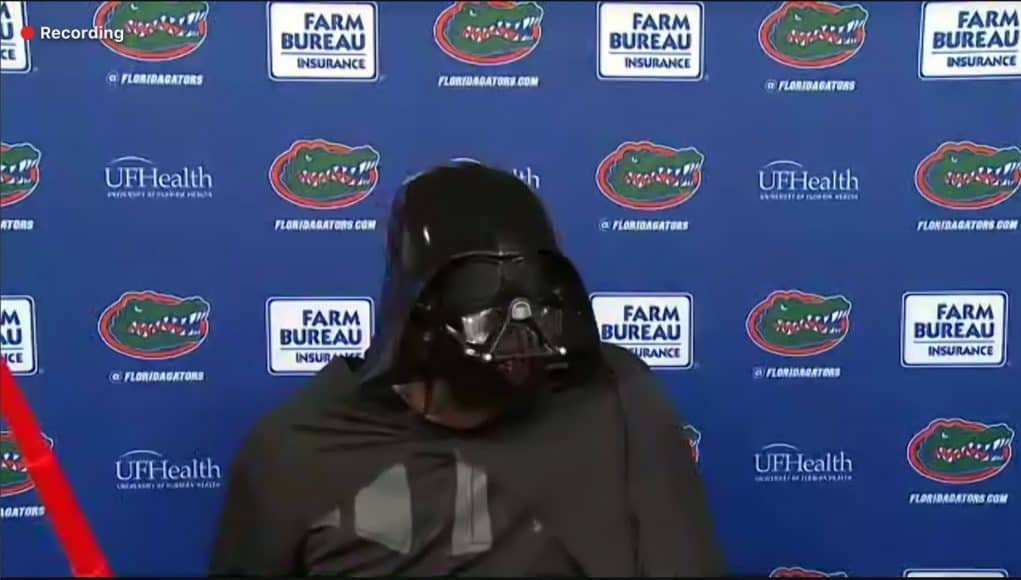 University of Florida head coach Dan Mullen dressed up as Darth Vader for Halloween and surprised his team in the locker room to celebrate the win- Florida Gators Football- 1486x846