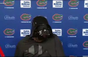 University of Florida head coach Dan Mullen dressed up as Darth Vader for Halloween and surprised his team in the locker room to celebrate the win- Florida Gators Football- 1486x846