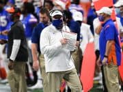 Florida Gators head coach Dan Mullen coaches during 2020-1200x800