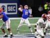 Quarterback Kyle Trask throws against Alabama in the SEC Championship- 1150x767