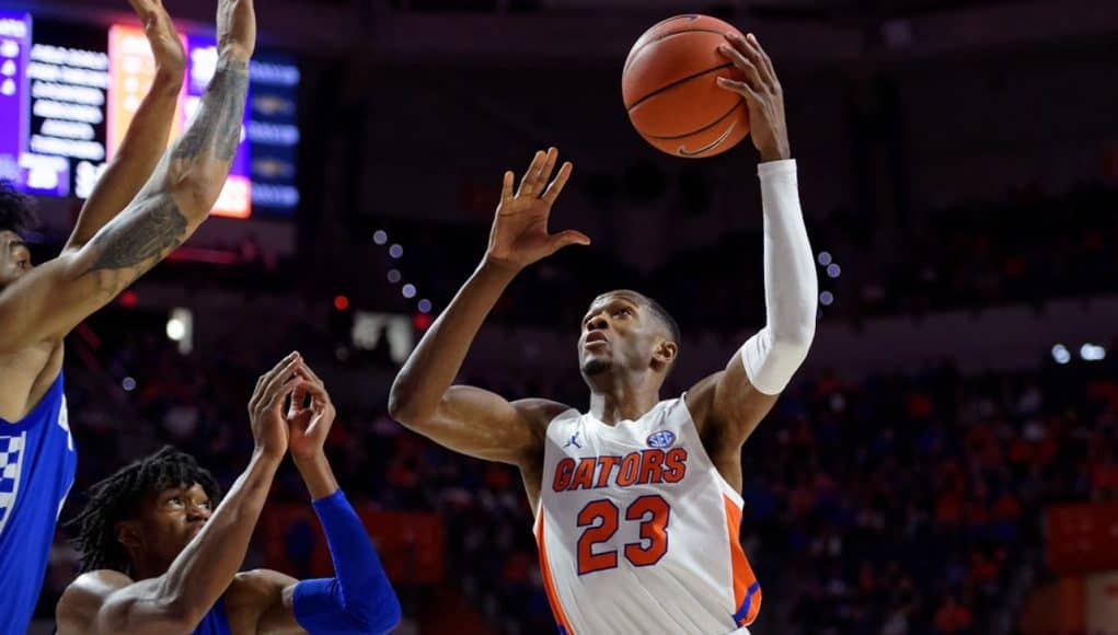 Florida Gators guard Scottie Lewis scores against Kentucky - 1280x854