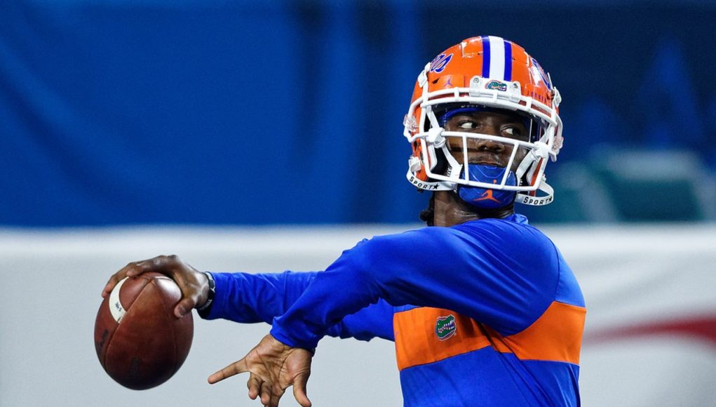 Florida Gators quarterback Emory Jones warms up before the bowl game - 1280x854