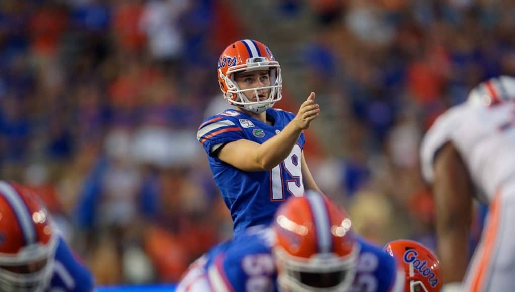 Florida Gators kicker Evan McPherson lines up a field goal against UT Martin - 1280x853