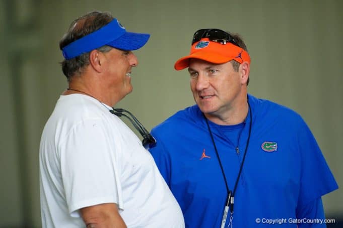Dan Mullen and Todd Grantham have a discussion ahead of spring practice - 1280x854