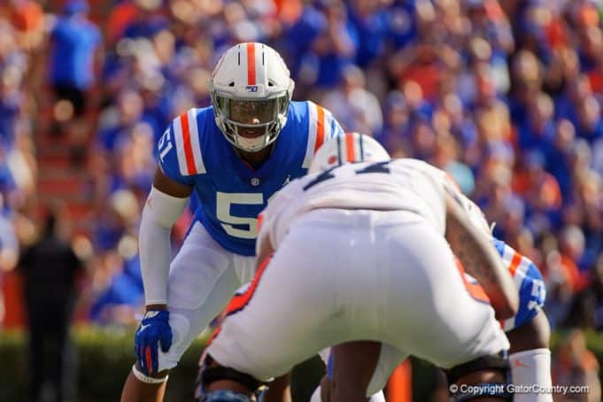 Florida Gators linebacker Ventrell Miller lines up against Auburn - 1280x853