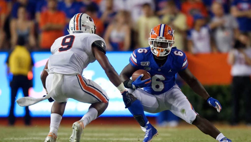 Florida Gators running back Nay'Quan Wright evades a tackle against Auburn - 1280x854