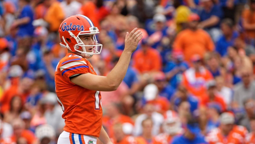 Florida Gators kicker Evan McPherson lines up for a field goal in 2019 - 1280x854