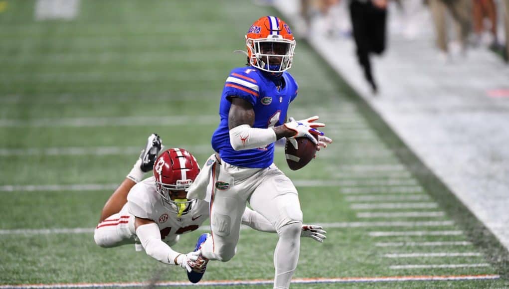 Florida Gators wide receiver Kadarius Toney makes a touchdown catch against Alabama in the SEC Championship Game - 1280x854