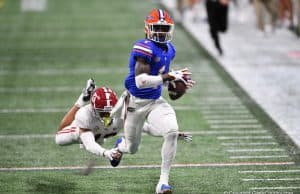 Florida Gators wide receiver Kadarius Toney makes a touchdown catch against Alabama in the SEC Championship Game - 1280x854